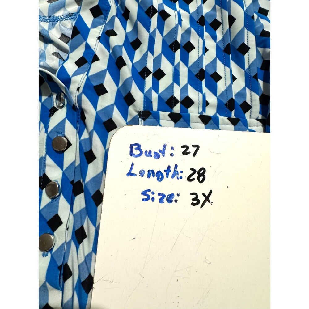 Cocomo popover shirt geometric blue casual coastal summer women 3X - Picture 7 of 7